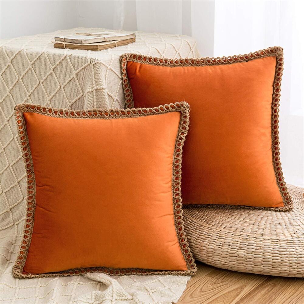 8223 Set of 2 Velvet Decorative Throw Pillow Covers 16x16 Inch, Farmhouse